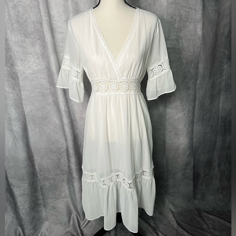 Women’s Short Sleeves Chiffon Semi-Sheer Sexy V Neck Flowy Casual Dress Boho
